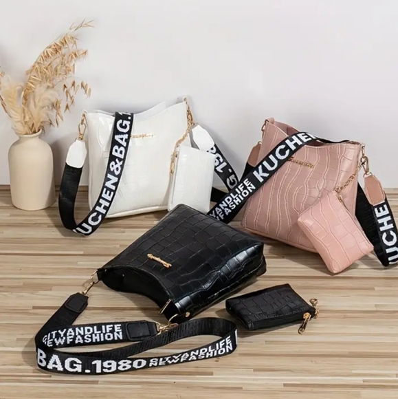 Chic Croc-Embossed Mini Crossbody Vegan Leather Bag Set - Picture 9 of 9